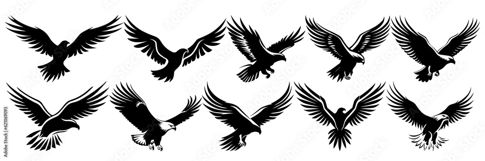 Eagle silhouettes set, large pack of vector silhouette design, isolated white background Eagle silhouettes set, large pack of vector silhouette design, isolated white background