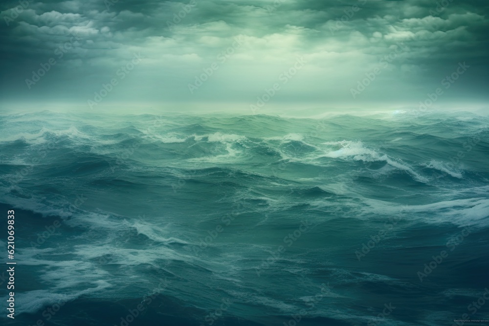 Landscape at sea that seems to be from another planet, showing the oceans depths against a hazy backdrop Landscape at sea that seems to be from another planet, showing the oceans depths against a hazy backdrop