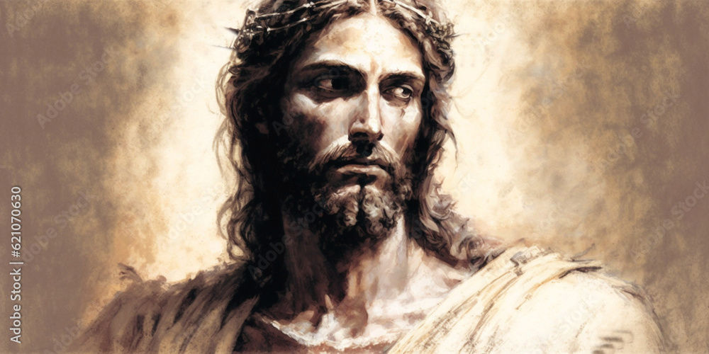 Jesus Christ in the crown of thorns. Watercolor illustration, the Passion of Christ