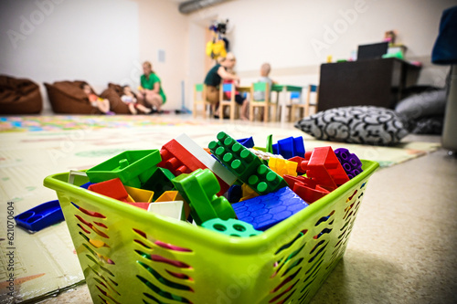 basket with toys in preschool
