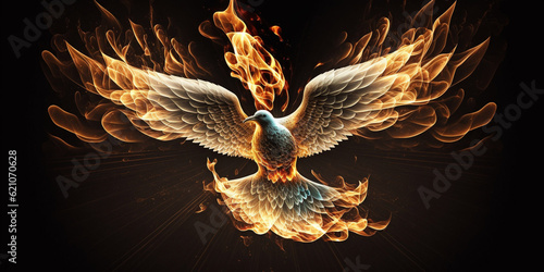 The Holy Spirit in the form of a dove, with burning flames, Pentecost, the Descent of the Holy Spirit photo