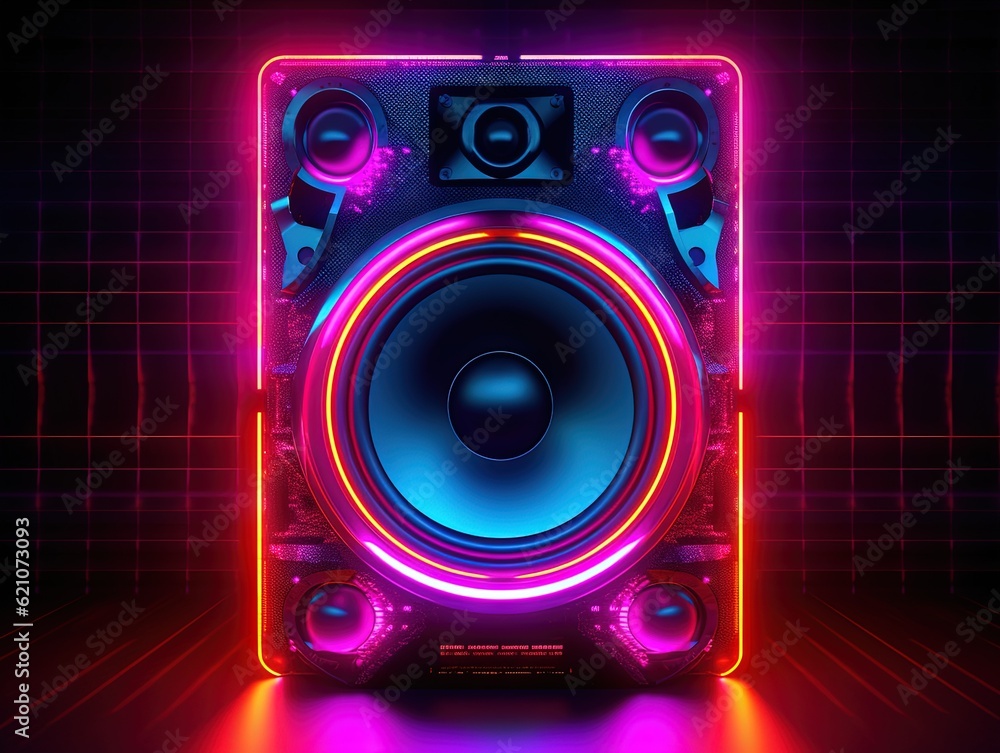  two speakers with neon lights on them, in the style of futuristic fantasy