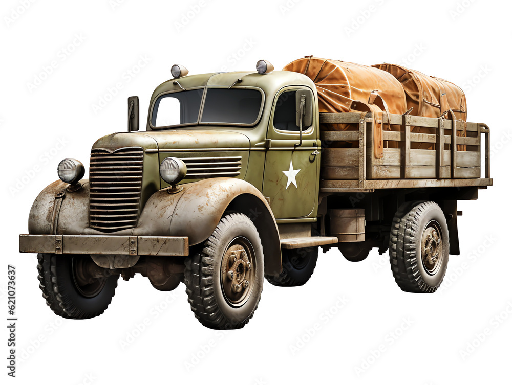 Old military truck isolated - Generative AI