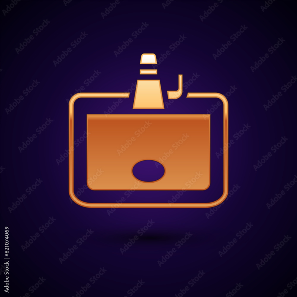 Gold Washbasin with water tap icon isolated on black background. Vector Gold Washbasin with water tap icon isolated on black background. Vector