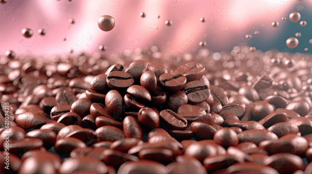 Roasted coffee beans in the backdrop, higher perspective. made using generative AI tools Roasted coffee beans in the backdrop, higher perspective. made using generative AI tools