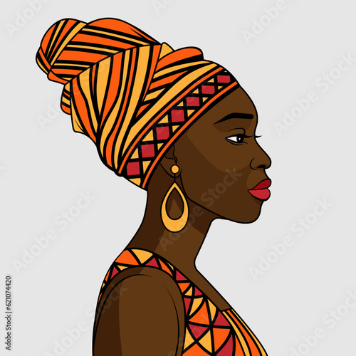 African Woman In Profile In Traditional Head Wrap