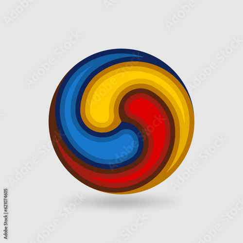 Tricolor Gankyil Tibetan Symbol. Three swirling and interconnected blades