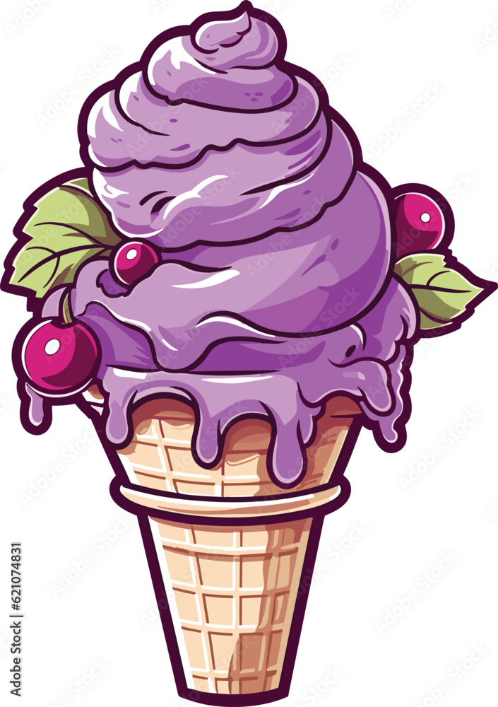 A Cartoon Grape Sherbet Ice Cream, illustration, Vector A Cartoon Grape Sherbet Ice Cream, illustration, Vector