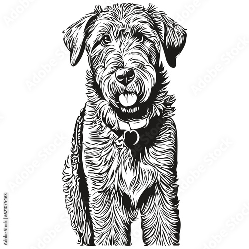Airedale Terrier dog outline pencil drawing artwork, black character on white background