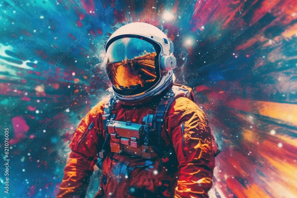 Astronaut on a colorful galaxy background. made using generative AI tools Astronaut on a colorful galaxy background. made using generative AI tools