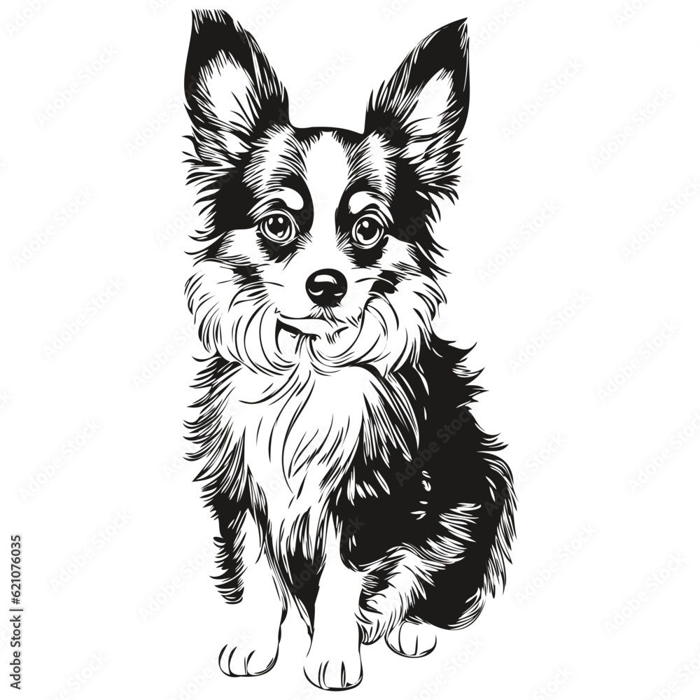 Papillon dog dog hand drawn logo drawing black and white line art pets illustration