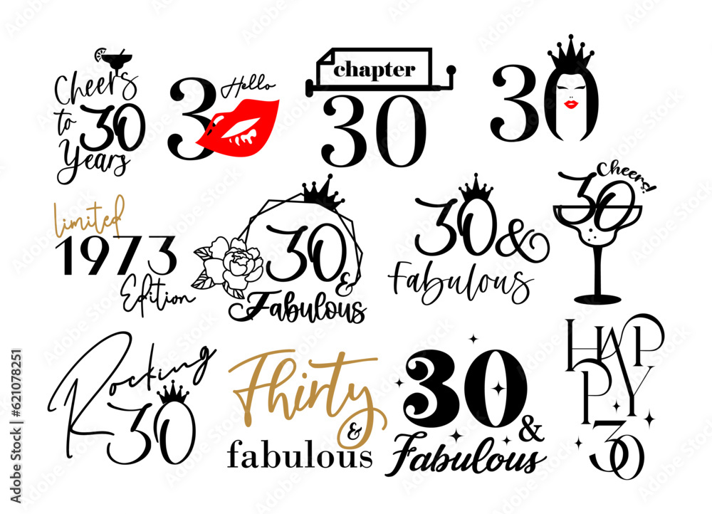 Thirty and fabulous 30th birthday celebration. Cake topper shirt template for cut file set. Cheers to Thirty years anniversary.