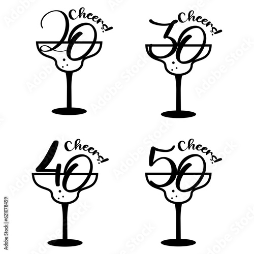 Cheers and fabulous 50th 40th and 30th birthday celebration. Cake topper shirt template for cut file set. Cheers to fifty forty years anniversary.