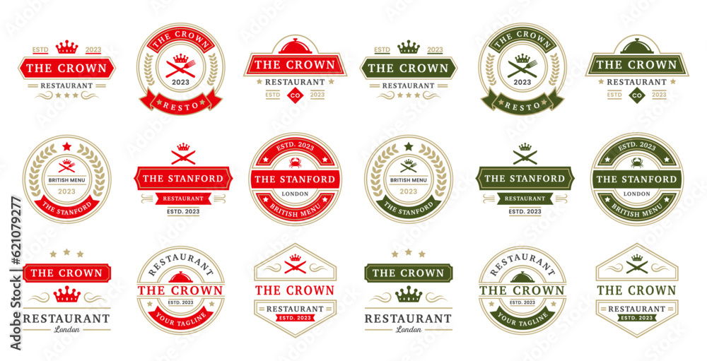 Vintage restaurant logos design templates collection. Restaurant ornament logo vector design elements set