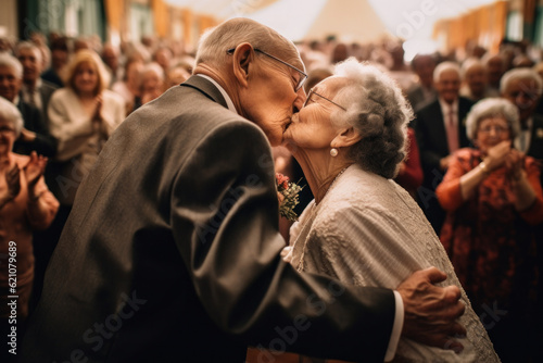 Mature Magic: Senior Couple's Enchanting Wedding Ceremony Kiss