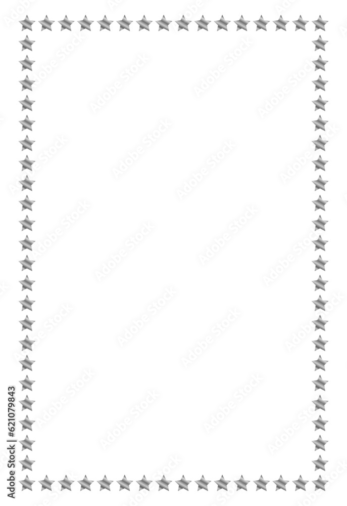 Silver metal frame isolated on white. Vector frame with stars Silver metal frame isolated on white. Vector frame with stars