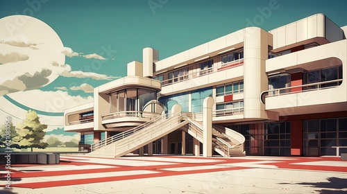 Modern building. AI generated art illustration.