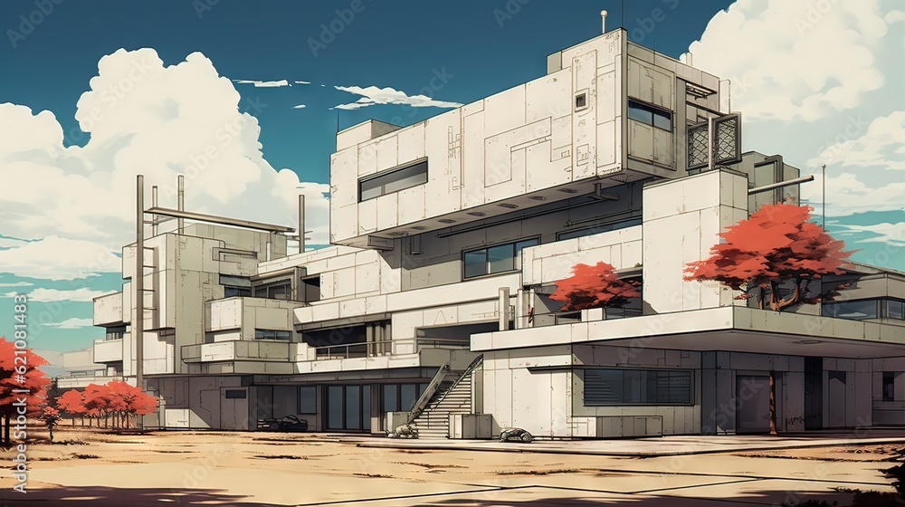 Modern building. AI generated art illustration. Modern building. AI generated art illustration.