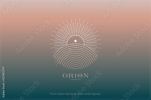 Celestial logo design, Star logotype, Planet, Space, Universe, Minimal Minimalistic, Sun, Rays, Satelite emblem