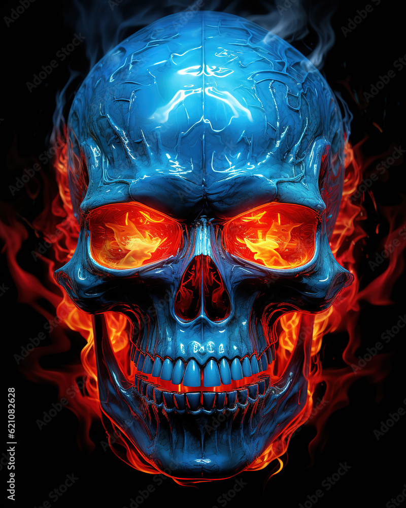 blue skull with fire coming out of its head, generative ai blue skull with fire coming out of its head, generative ai