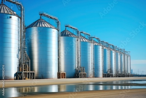 granary, metal structures for storage and export of wheat and corn. AI generated