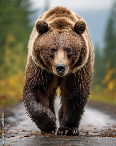 brown bear on a road, generative ai 