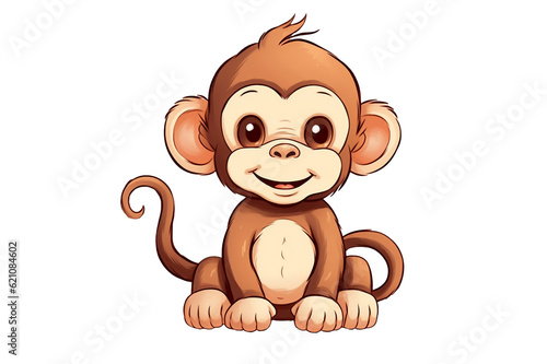 Fotografia Illustration of cute brown monkey character isolated on transparent png background