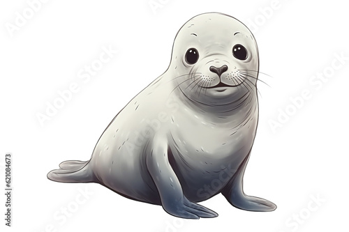 Illustration of cute seal character isolated on transparent png background. Generative AI.