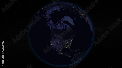 Fototapeta Naklejka Na Ścianę i Meble -  Planet Earth focused on North America by night. Illuminated cities on dark side of the Earth. Elements of this image furnished by NASA