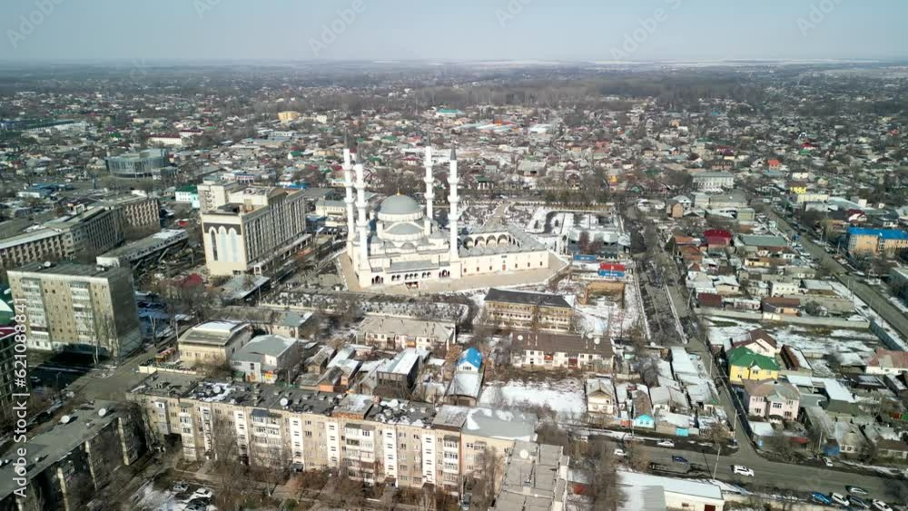 Imam Sarahsi Bishkek Central Mosque, drone circle rotation shot Imam Sarahsi Bishkek Central Mosque, drone circle rotation shot