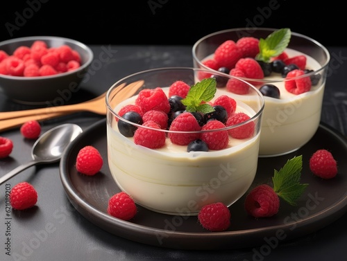 Vanilla Pudding on dark background (generative AI)