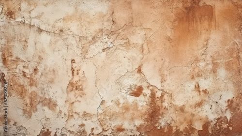 Vintage Concrete Wall with Light Brown Tonal Paint and Plaster © M.Gierczyk