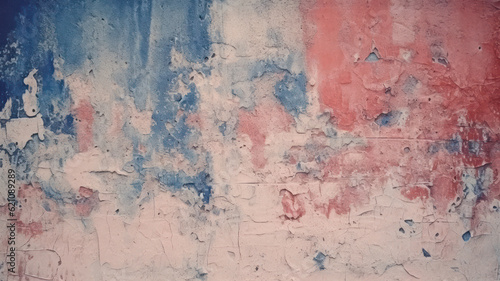 Tonal painted concrete wall with light red and dark blue backdrop
