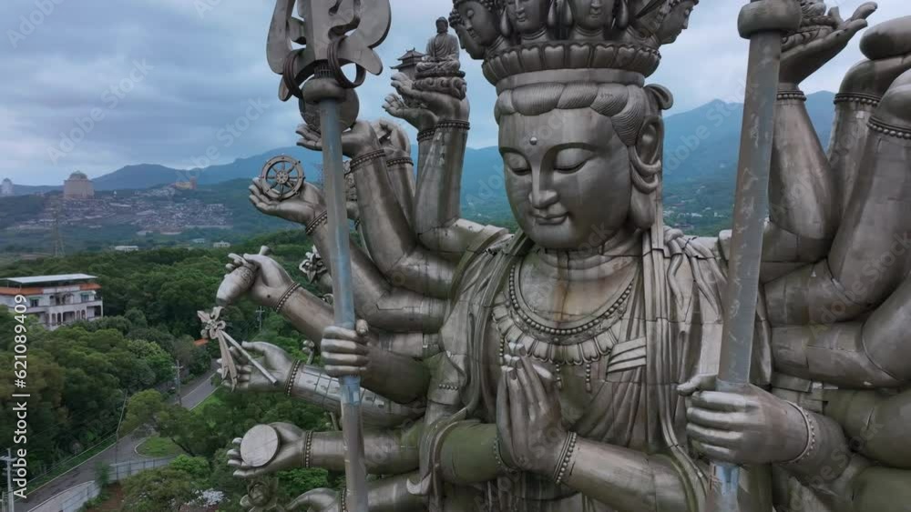 Thousand Hands Guanshiyin Bodhisattva In Taiwan, Close-Up Aerial View Thousand Hands Guanshiyin Bodhisattva In Taiwan, Close-Up Aerial View