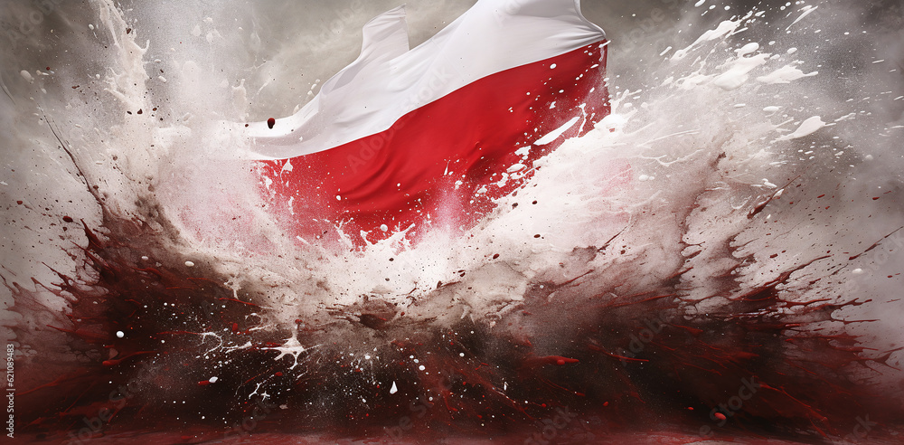 poland flag in water spray paint, in the style of decorative paintings. Generative AI