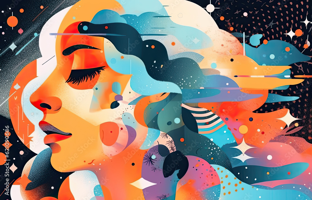 Φωτογραφία Abstrakt illustration of intrapersonal conflict, Bipolar personality disorder, portrait of woman