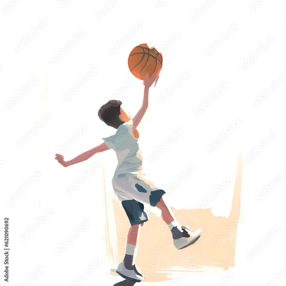 A boy is playing basketball. Generative AI.