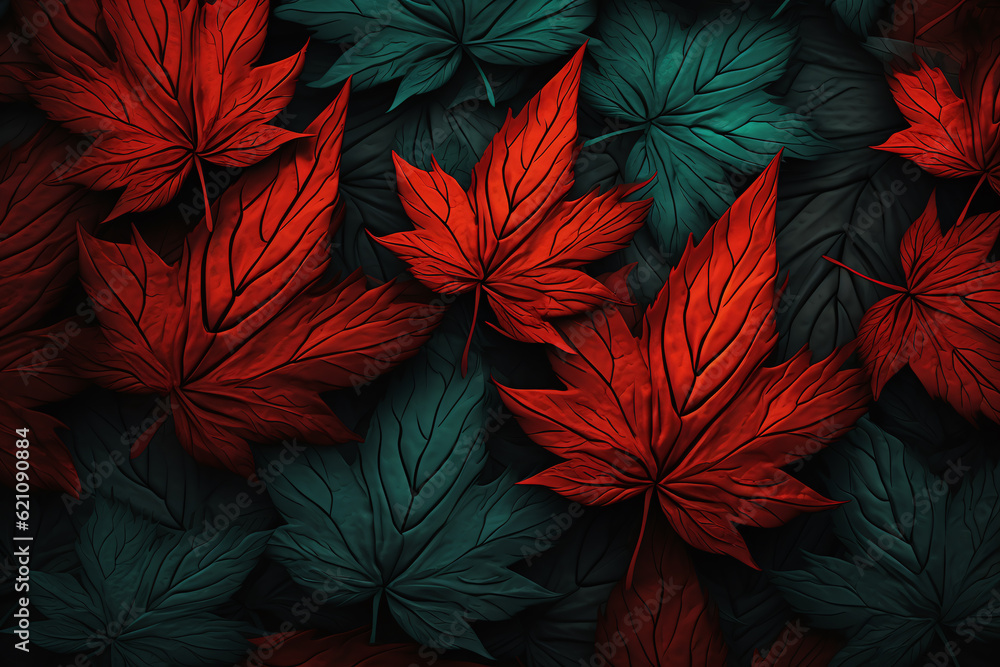red leaves background. . Generative AI red leaves background. . Generative AI