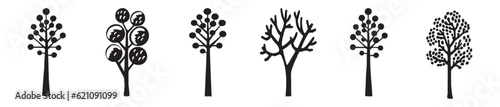 Quirky woodland tree scandi linocut vector border. Washi tape design in forest block print style for monochrome ink sketch graphic. 