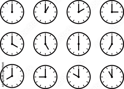 1時間刻みの時計のアイコンセット