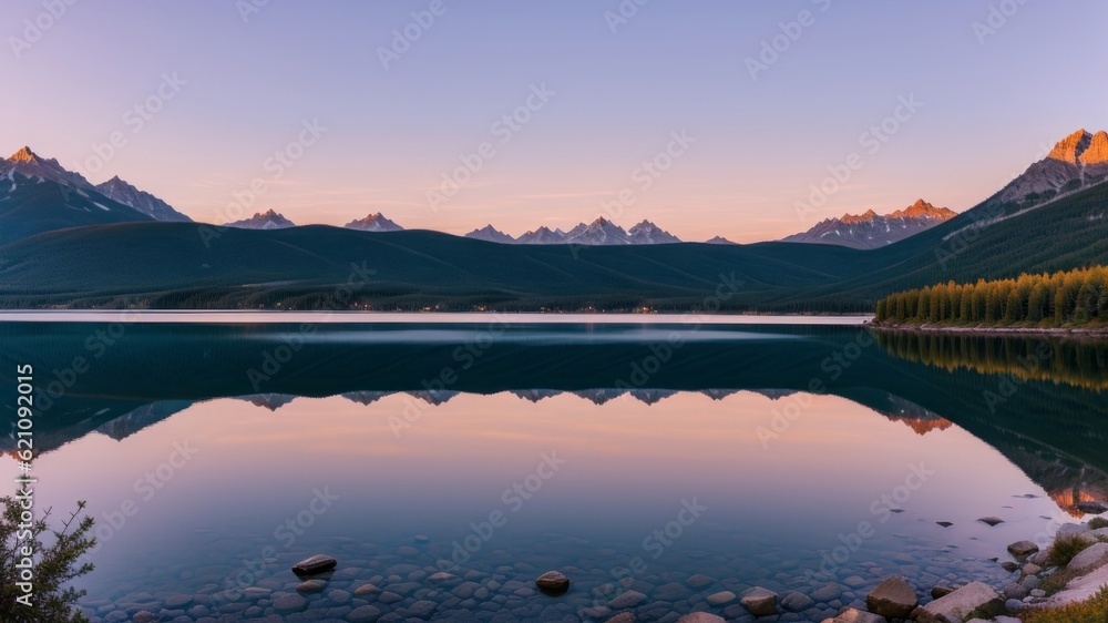 Fototapeta premium beautiful illustratration photograph or batch lake sunset . guess composure tune advertise locomotion bicycle. Creative resource, AI Generated