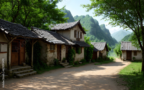 Serene spring summer village environment landscape