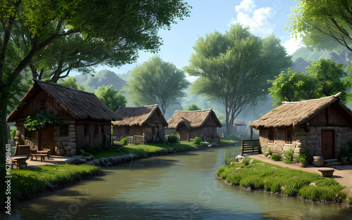 Serene spring summer village environment landscape