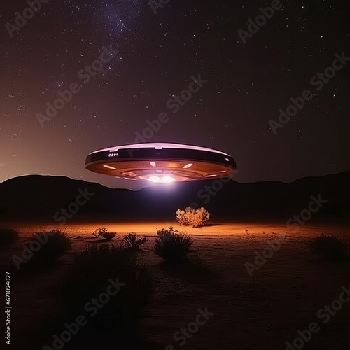 alien flying object in a desert at night