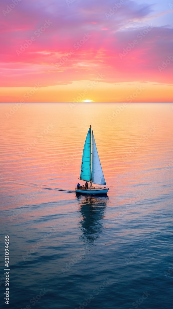 Awe-Inspiring Twilight The Majestic Encounter of a Sailboat and a Fiery Sunset Resplendent Glow