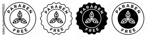 Paraben free icon vector set collection. No toxic chemical ingredients badge sign symbol. Safe cosmetic, beauty, skincare products outlined Emblem for web app ui. Hair and body care label.