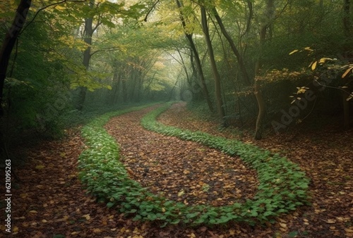 path with leaves on the ground in the form of a maze