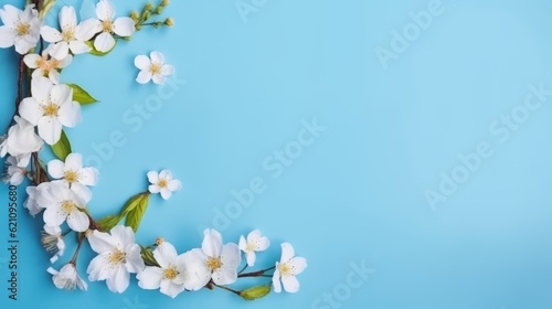 Blue background with white flowers 