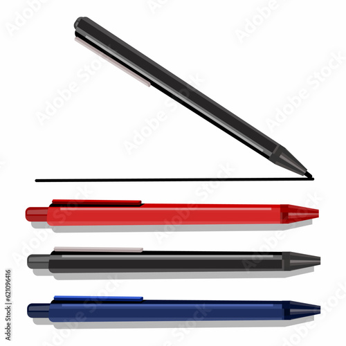 Set of colored pens in flat style isolated on white background—vector illustration. photo