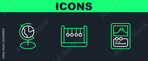 Set line Card game, Earth globe and Pendulum icon. Vector